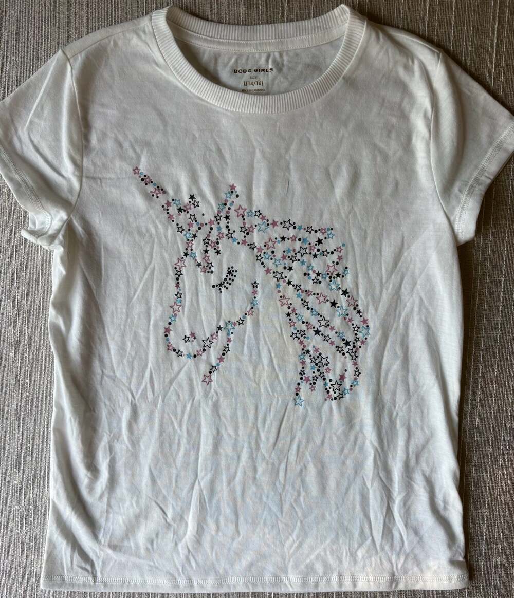 BCBG Girls White Unicorn Graphic Crew Neck T-Shirt